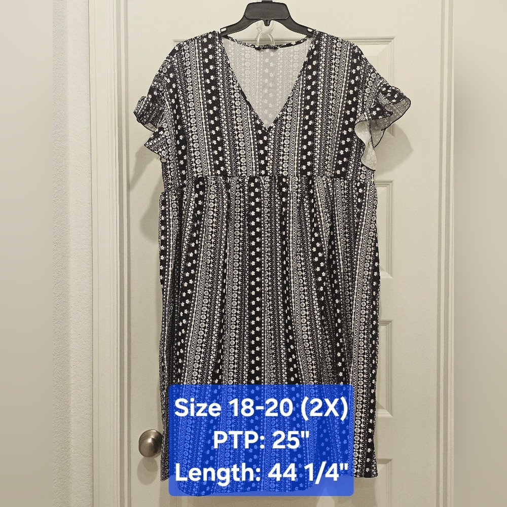 BloomChic Short Ruffle Sleeve Floral  Midi Dress, EUC, Size 2X (18/20)
